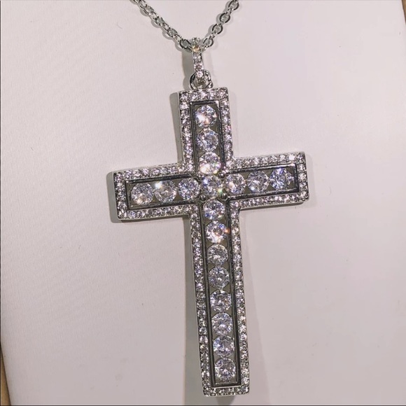 New 925 Silver Men Women Luxury Cross Diamond Necklace - Picture 10 of 16